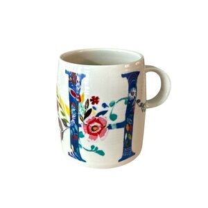 Anthropologie Starla M Halfmann Monogram Letter H Petal Palette Coffee Tea Mug